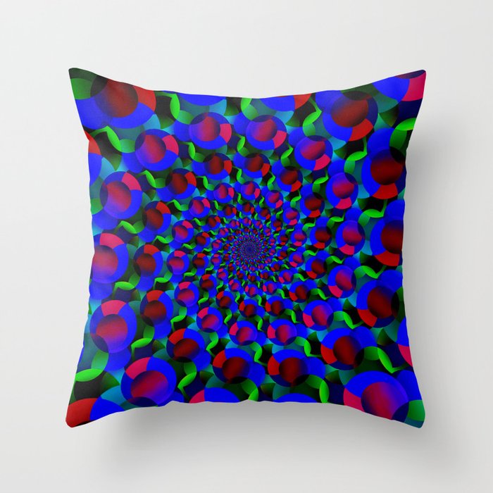 Blue Hippie Spiral Fractal Art Pattern Throw Pillow