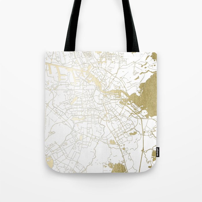 Amsterdam White on Gold Street Map Tote Bag