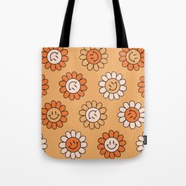 Smiley Floral 70s Groovy Hippie Boho Pattern Tote Bag