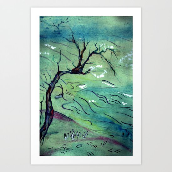 Blossom Tree & the river Art Print