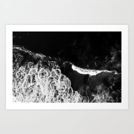 /// Never Alone /// Black and white drone aerial photograph of a dark and moody ocean Art Print