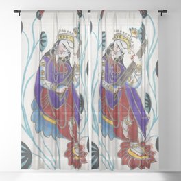 Goddess Saraswati Painting Sheer Curtain