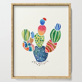 Colorful and abstract cactus Serving Tray