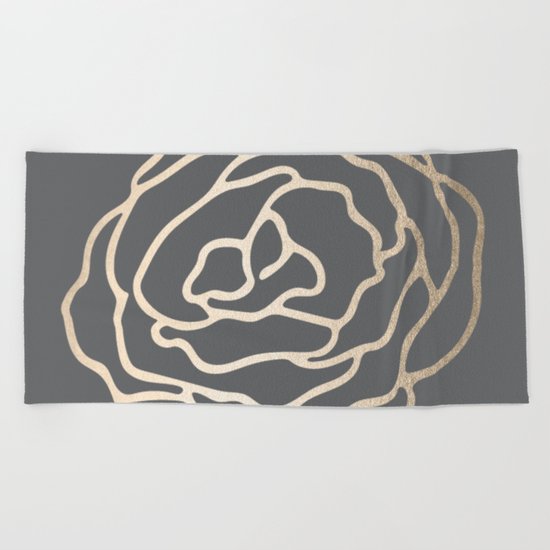 Rose White Gold Sands on Storm Gray Beach Towel