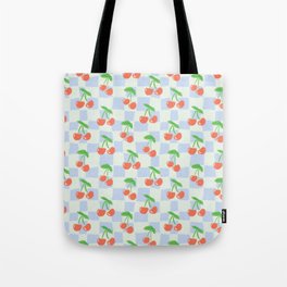 Hand-drawn Cherries on Hand-drawn Checkerboard \\ Canvas Texture \\ Tote Bag