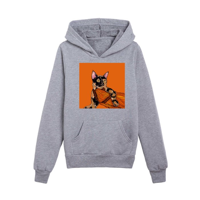 Halloween Orange Cat Kids Pullover Hoodie