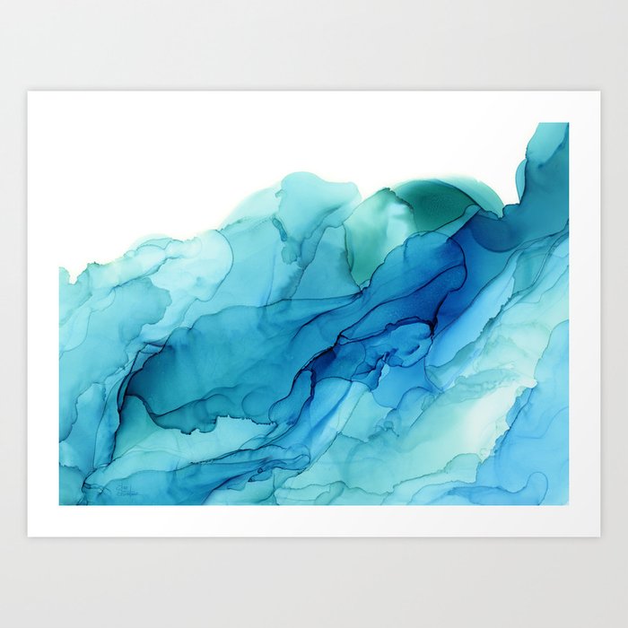 Emerald Sea Waves - Abstract Ombre Flowing Ink Art Print