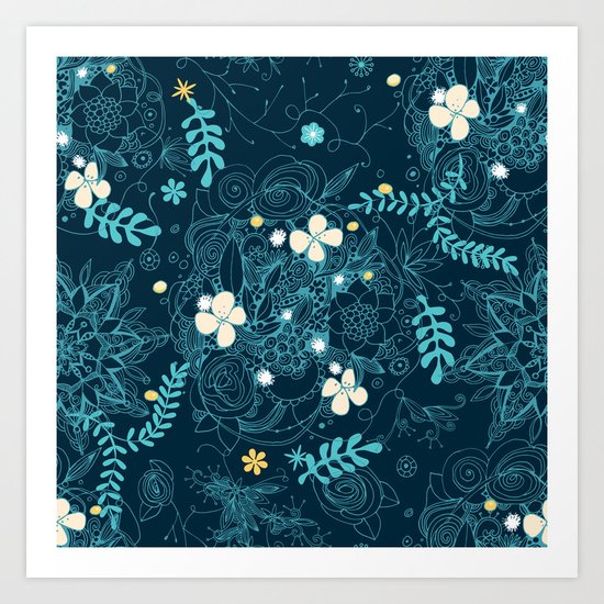 Dark floral delight Art Print