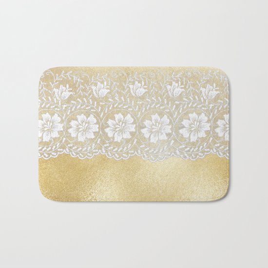 Bridal lace - White floral elegant lace on gold metal backround Bath Mat