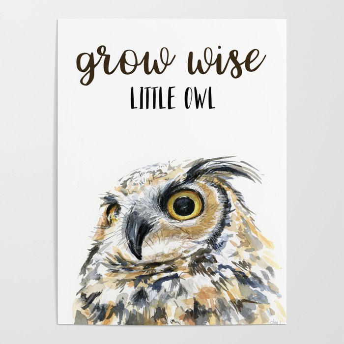Grow Wise Little Owl Nursery Animals Art Great Horned Owl Poster