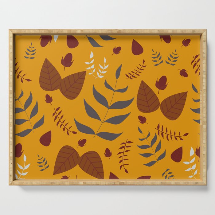 Autumn leaves and acorns - ochre and brown Serving Tray