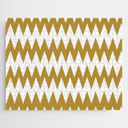 Golden Brown and White Zig Zag Line Stripe Pattern Pairs Dulux 2022 Popular Colour Healing Spice Jigsaw Puzzle