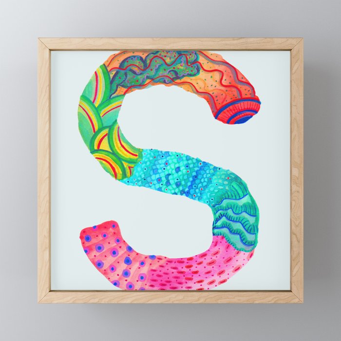 S for Sophie - Unique, personalised initial print. Framed Mini Art Print