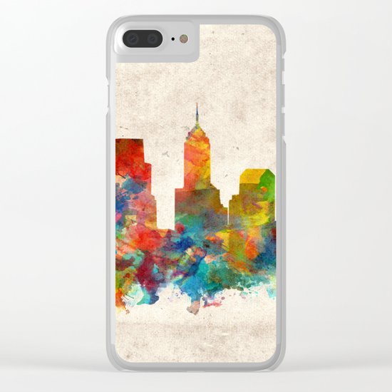 indianapolis city skyline watercolor 3 Clear iPhone Case