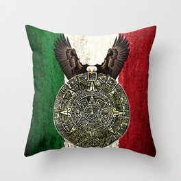 MEXICAN EAGLE AZTEC CALENDAR FLAG Throw Pillow