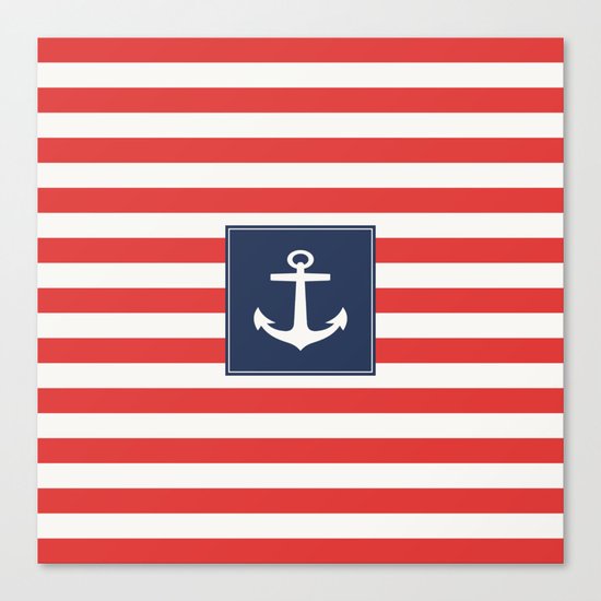 Anchor on red and white stripes Canvas Print