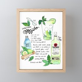 Mojito Cocktail Recipe Watercolor Illustration Framed Mini Art Print