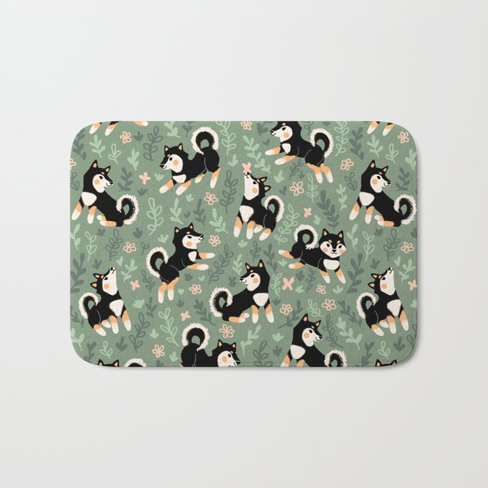 Playful Black And Tan Shiba Inu Pattern Bath Mat