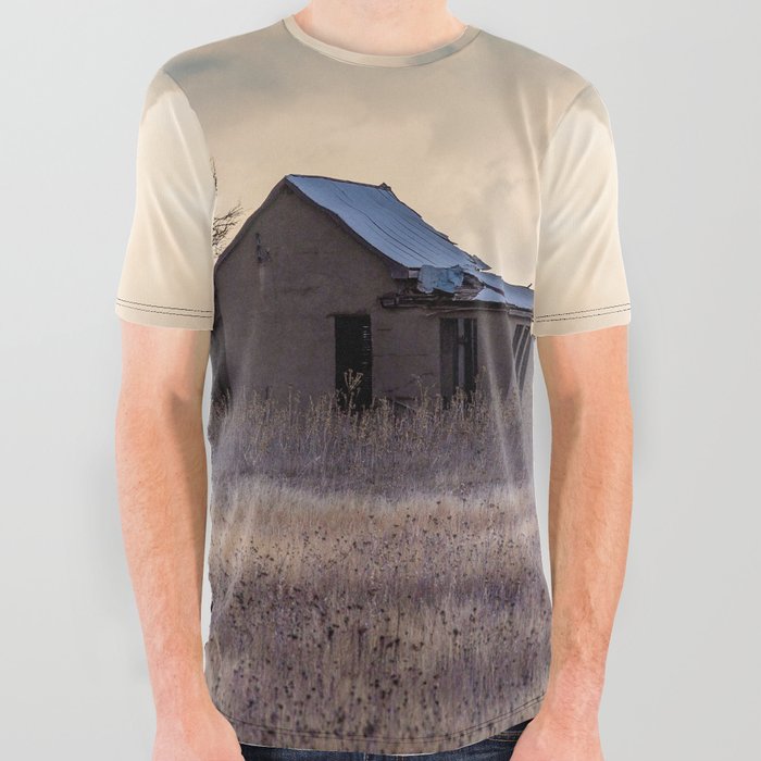 Test of Time - Abandoned House and Windmill in Front of Storm Clouds on Oklahoma Prairie All Over Graphic Tee
