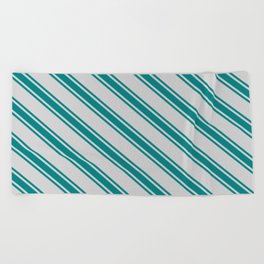 [ Thumbnail: Light Gray & Teal Colored Lined Pattern Beach Towel ]