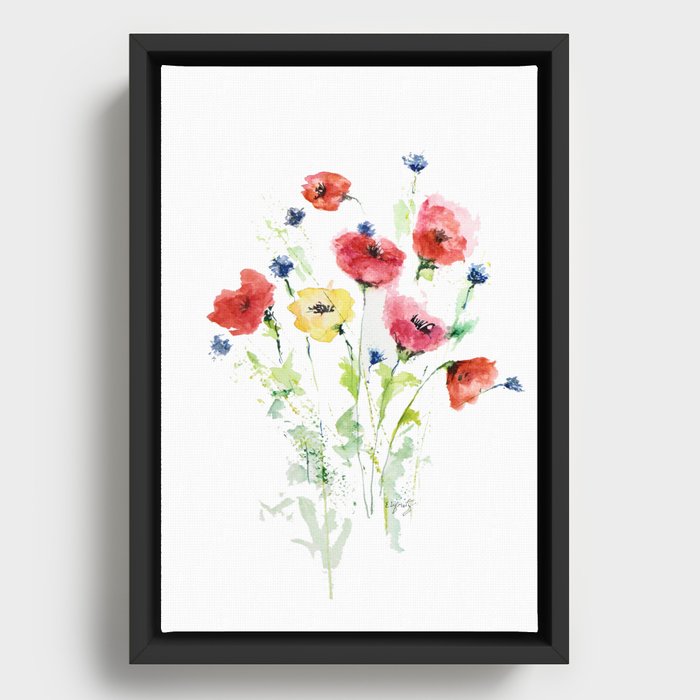 Red Poppy Bouquet  Framed Canvas