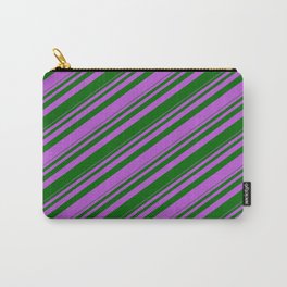 [ Thumbnail: Orchid & Dark Green Colored Striped Pattern Carry-All Pouch ]