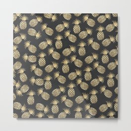 Modern chalk black elegant faux gold pineapple pattern Metal Print | Girly, Pattern, Modern, Chalkblack, Summer, Fauxgold, Elegantgold, Stylish, Glamour, Goldpineapple 