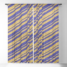 [ Thumbnail: Goldenrod & Dark Blue Colored Lined/Striped Pattern Sheer Curtain ]