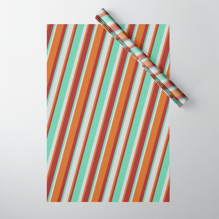 Aquamarine, Light Grey, Chocolate & Brown Colored Striped/Lined Pattern Wrapping Paper