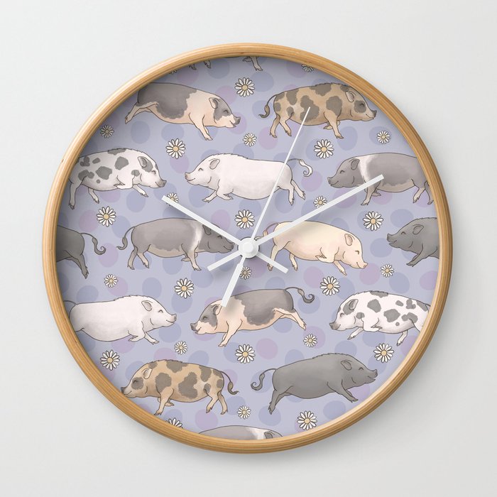 Mini Pig Parade - Purple Wall Clock
