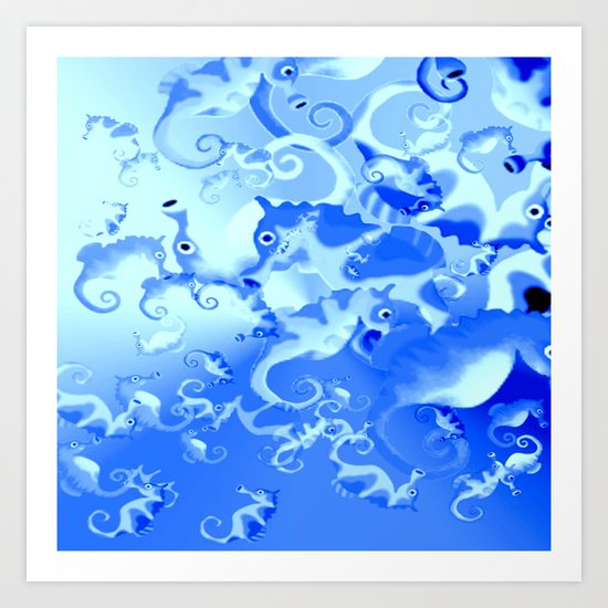Seahorse in blue Art Print