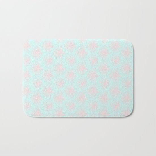 Merry christmas- pink snowflakes and snow on aqua backround I Bath Mat