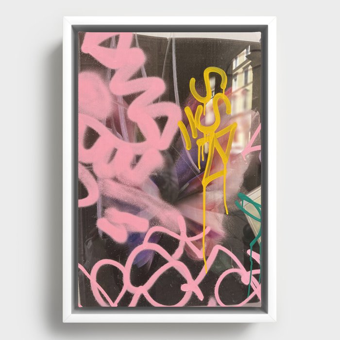 Pink and White Graffiti Sprayed Street Art in Bologna  Framed Canvas