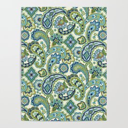 Blue and Green Paisley Poster