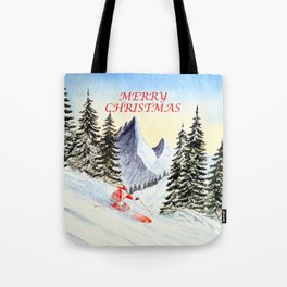 Merry Christmas with Skiing Santa Tote Bag