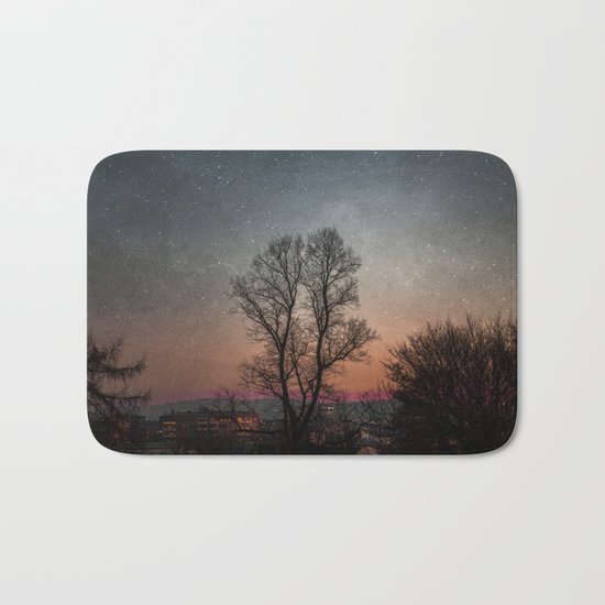 Starry Norwegian winter night Bath Mat