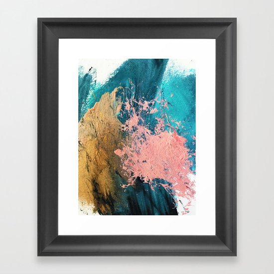 Coral Reef [1]: colorful abstract in blue, teal, gold, and pink Framed ...