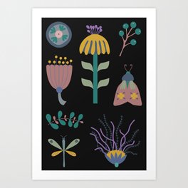 Vector illustration with flowers, insects Art Print