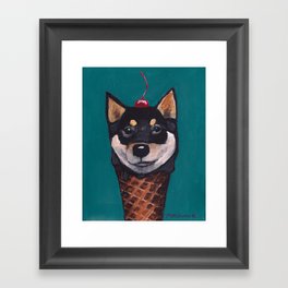 "Cherry on Pup" Black Tan Shiba Inu Framed Art Print