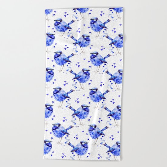 Little blue bird Beach Towel
