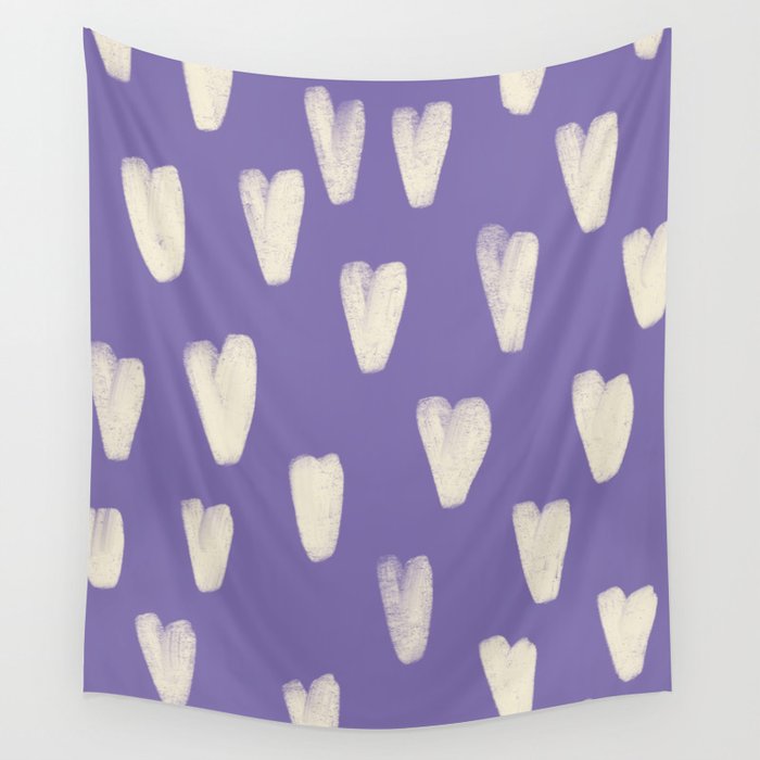 Hand-Drawn Hearts on Very Peri Purple  Wall Tapestry