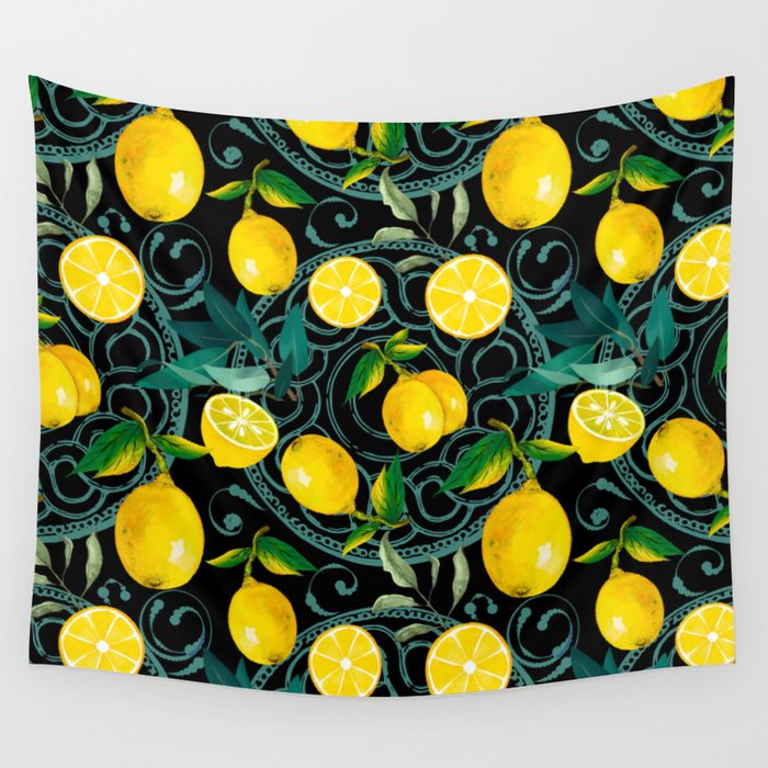 Summer, citrus ,Sicilian style ,lemon fruit pattern  Wall Tapestry