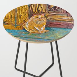 Artistic Hand Painted Cat Textured Original (Close-Up) Side Table