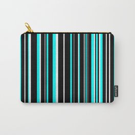 Black, White, and Aqua Blue Barcode Stripe Carry-All Pouch