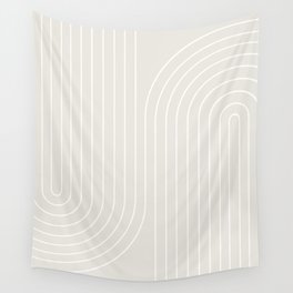 Minimal Line Curvature XI Natural Off White Mid Century Modern Arch Abstract Wall Tapestry