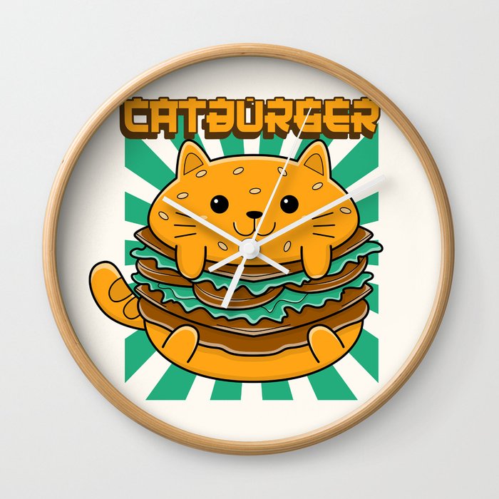 Japanese Kawaii Cat Burger Wall Clock