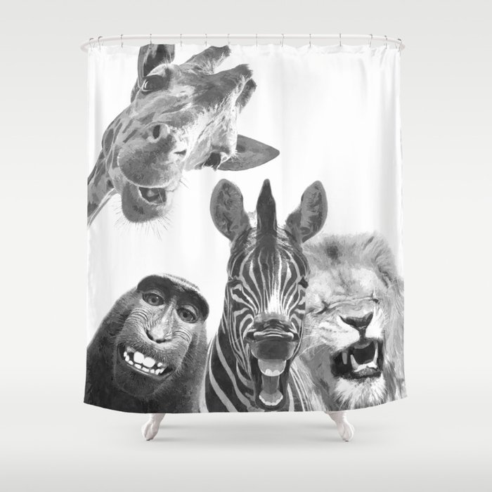 Black and White Jungle Animal Friends Shower Curtain by Alemi | Society6