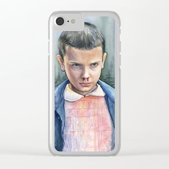Stranger Things Eleven Watercolor Portrait Art Clear iPhone Case