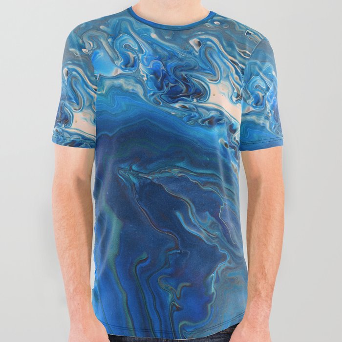 Blue Marble Agate Texture All Over Graphic Tee