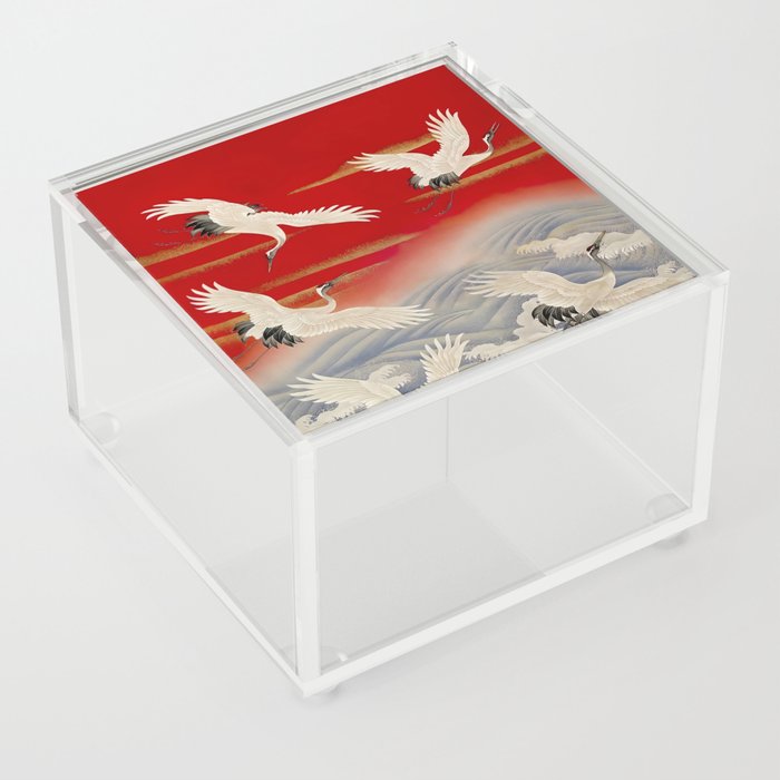 Japanese Cranes Over Waves  Acrylic Box
